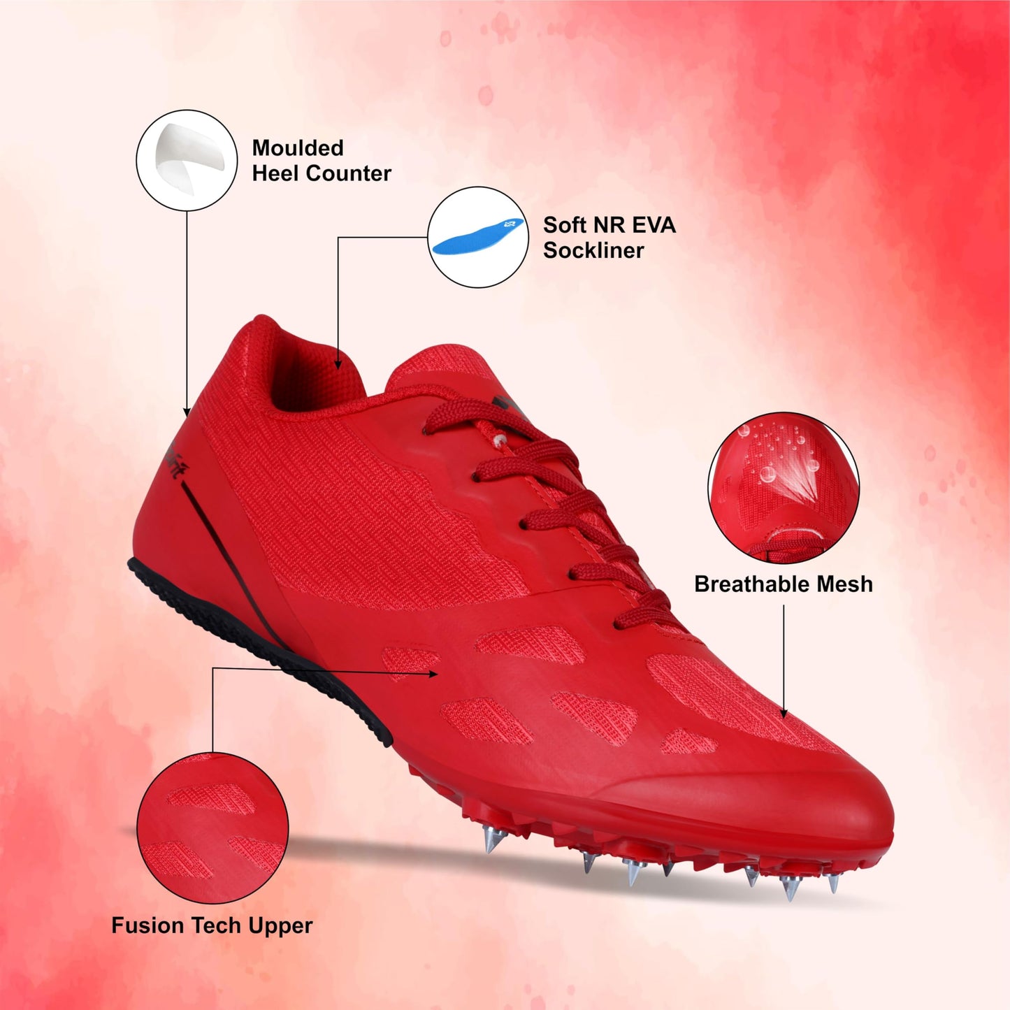 NIVIA Spirit 2.0 Track & Field Shoes | Lightweight Running Shoes with TPU Fusion Upper & Rapid Soleplate Technology