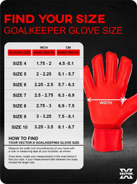 Vector X Quantum Goalkeeper Gloves | Professional Latex Soccer Goalie Gloves with Finger Protection | Size 10 | Red