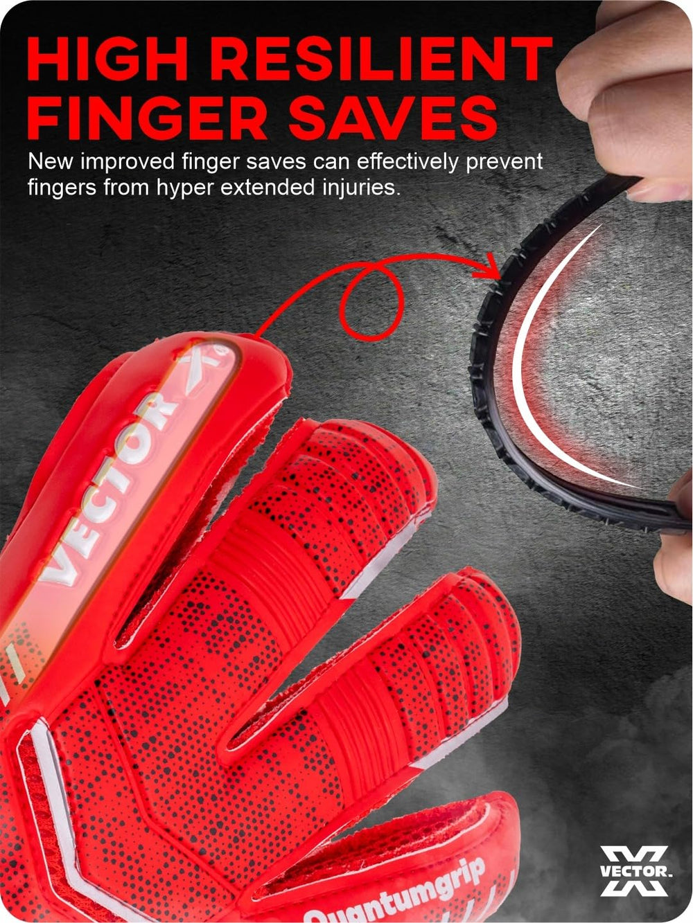 Vector X Quantum Goalkeeper Gloves | Professional Latex Soccer Goalie Gloves with Finger Protection | Size 10 | Red