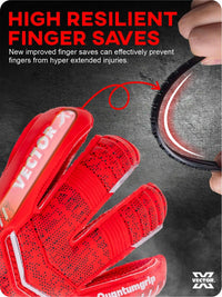 Vector X Quantum Goalkeeper Gloves | Professional Latex Soccer Goalie Gloves with Finger Protection | Size 10 | Red