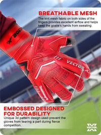 Vector X Quantum Goalkeeper Gloves | Professional Latex Soccer Goalie Gloves with Finger Protection | Size 10 | Red