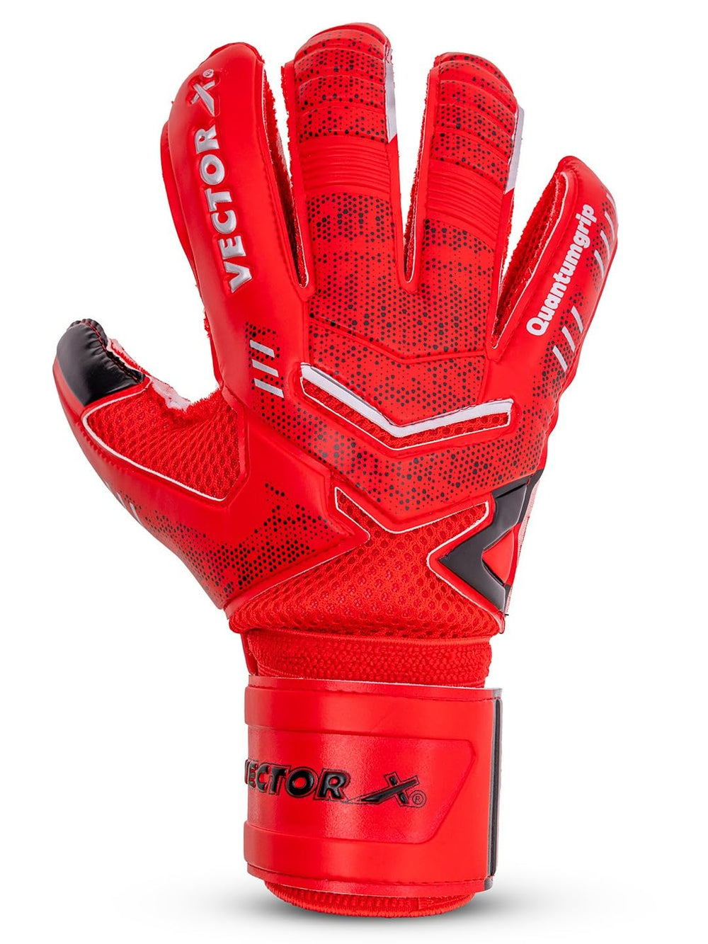 Vector X Quantum Goalkeeper Gloves | Professional Latex Soccer Goalie Gloves with Finger Protection | Size 10 | Red
