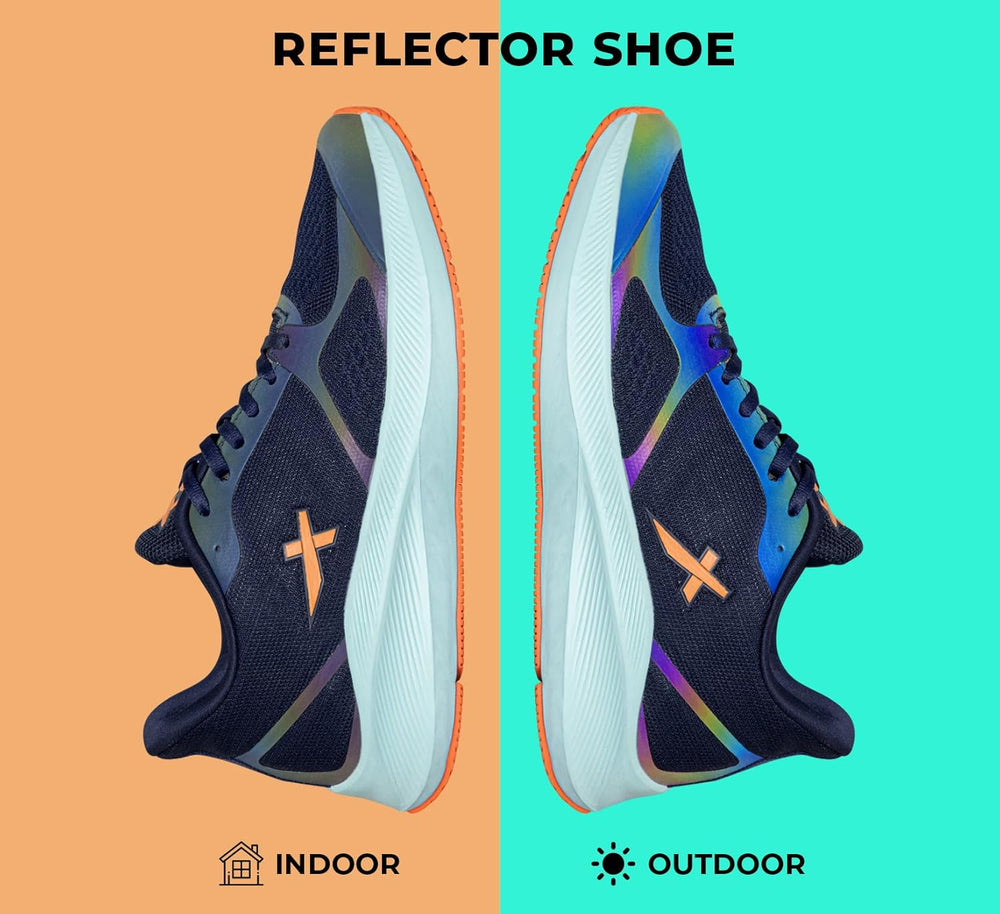 Vector X Reflector Jogging Shoes | Lightweight Sports Shoes for Men | Breathable Mesh Sneakers for Running, Walking, Gym & Training – Navy/Orange - Best Price online Prokicksports.com