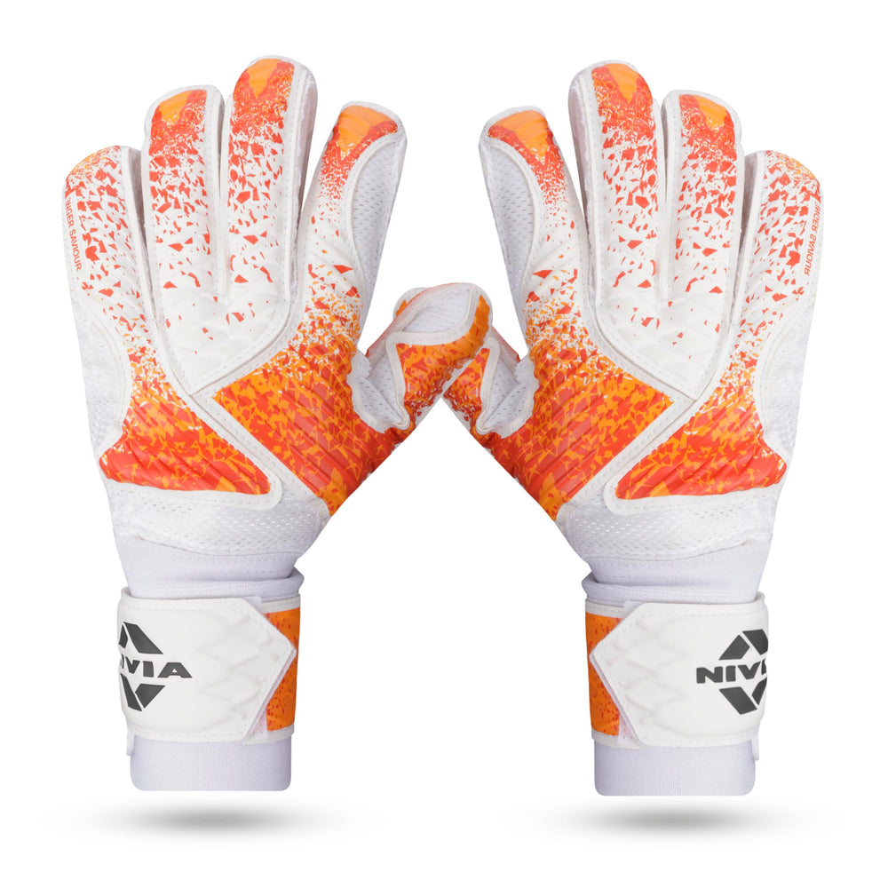 NIVIA Finger Saviour Football Goalkeeper Gloves (Orange/White)