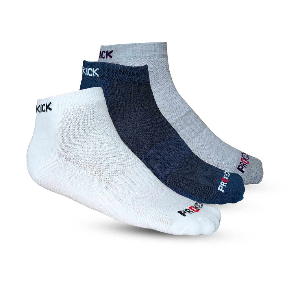 Prokick Ankle Length Socks for Men & Women, Assorted - Pack of 3