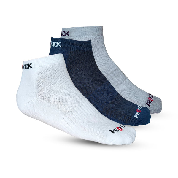 Prokick Ankle Length Socks for Men & Women, Assorted - Pack of 3