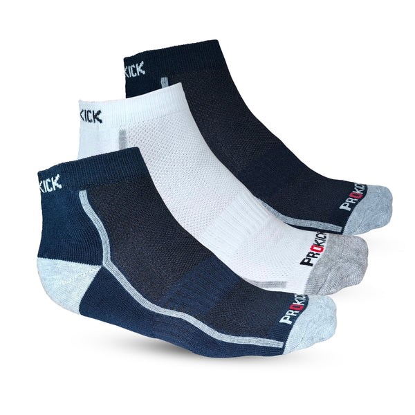 Prokick Ankle Length Socks for Men & Women, Assorted - Pack of 3