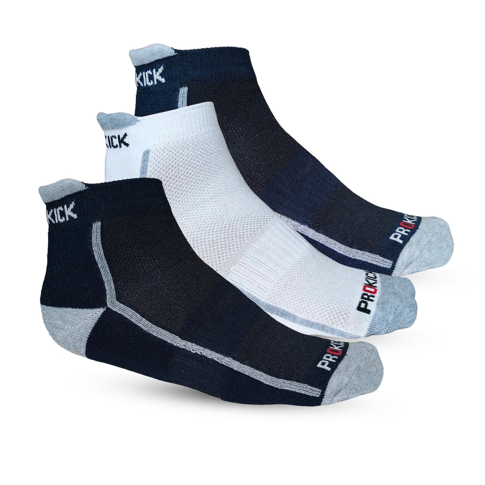 Prokick Low Ankle Socks for Men & Women, Assorted - Pack of 3