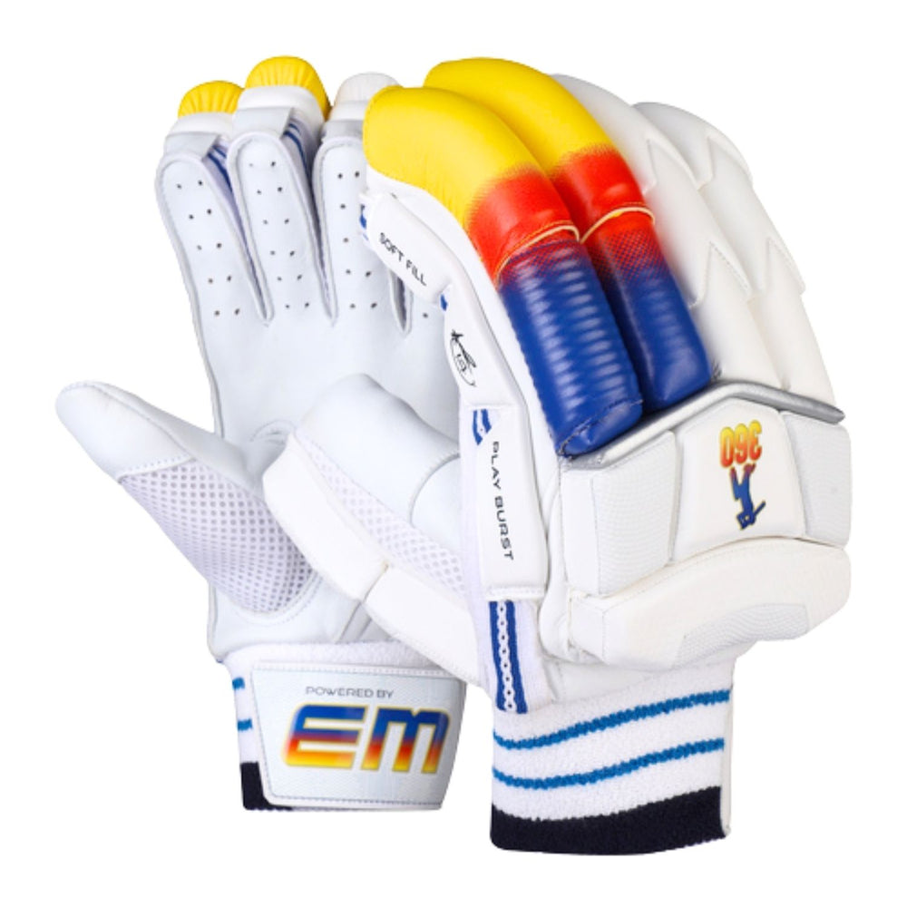 EM 360 Play Burst Right Hand Cricket Batting Gloves – ABD 360 Super Soft Sheep Skin Palm & Hi‑Density Molded Protection
