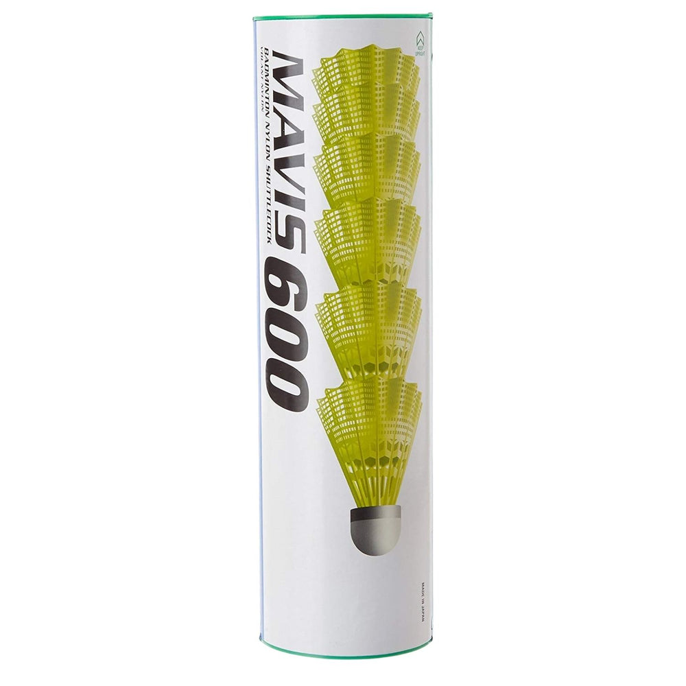 Yonex Mavis 600 Nylon Badminton Shuttlecock, Yellow, Wing Rib Technology, Durable Flight, Slow Speed (Tube of 6) – Training & Club Play