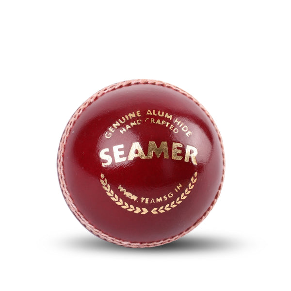 SG Seamer Leather Cricket Ball, Pack of 1 (Red) – Senior 5½ oz, Alum‑Tanned Waterproof 2‑Piece Match Balls, Cork & Wool Core