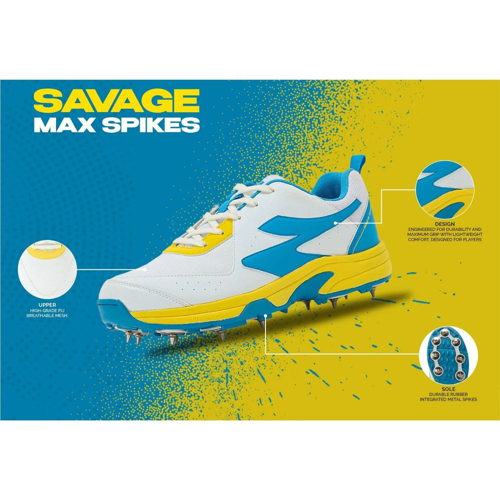 SG Savage Max Metal Spikes Cricket Shoes , Professional Cricket Footwear with Metal Spikes for Superior Turf Grip - Best Price online Prokicksports.com