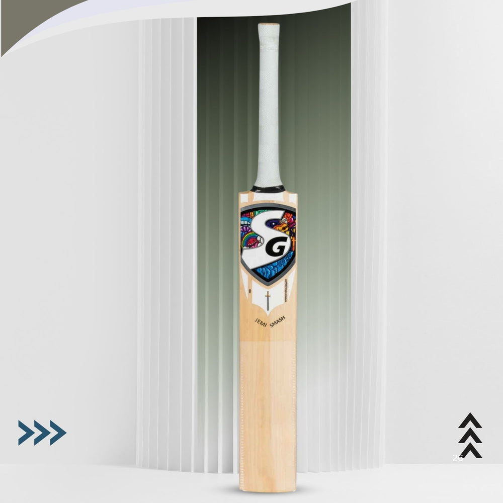 SG Jemi Smash English Willow Cricket Bat – S. Adult, Grade 4 Willow, Lightweight Cricket Bat for Beginners & Intermediate Players, Ideal for Leather Ball Play