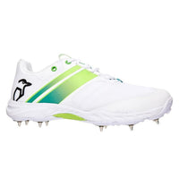 Kookaburra Pro 2.0 Spike Cricket Shoes | 10 Replaceable Metal Spikes | Breathable Mesh Upper | Lightweight EVA Midsole | White/Lime - Best Price online Prokicksports.com