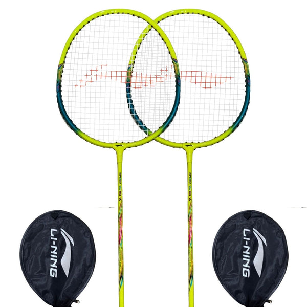 Li-Ning Smash XP 80 IV AYPU169-1 Strung Badminton Racquet with Full Cover (Pack of 2 Rackets), G5 Grip, Lightweight Lime/Green for Beginners