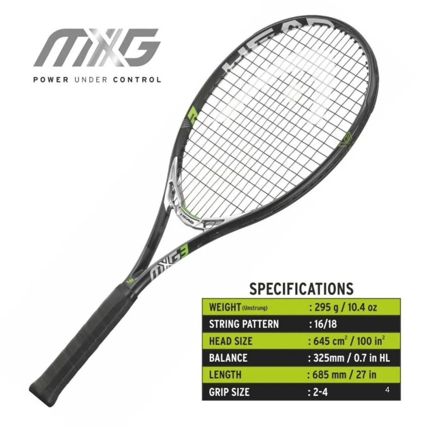 HEAD MXG 3 Graphite Tennis Racquet (Unstrung) | Mg-Graphene Touch Technology, Power & Spin, Large Sweet Spot - Best Price online Prokicksports.com