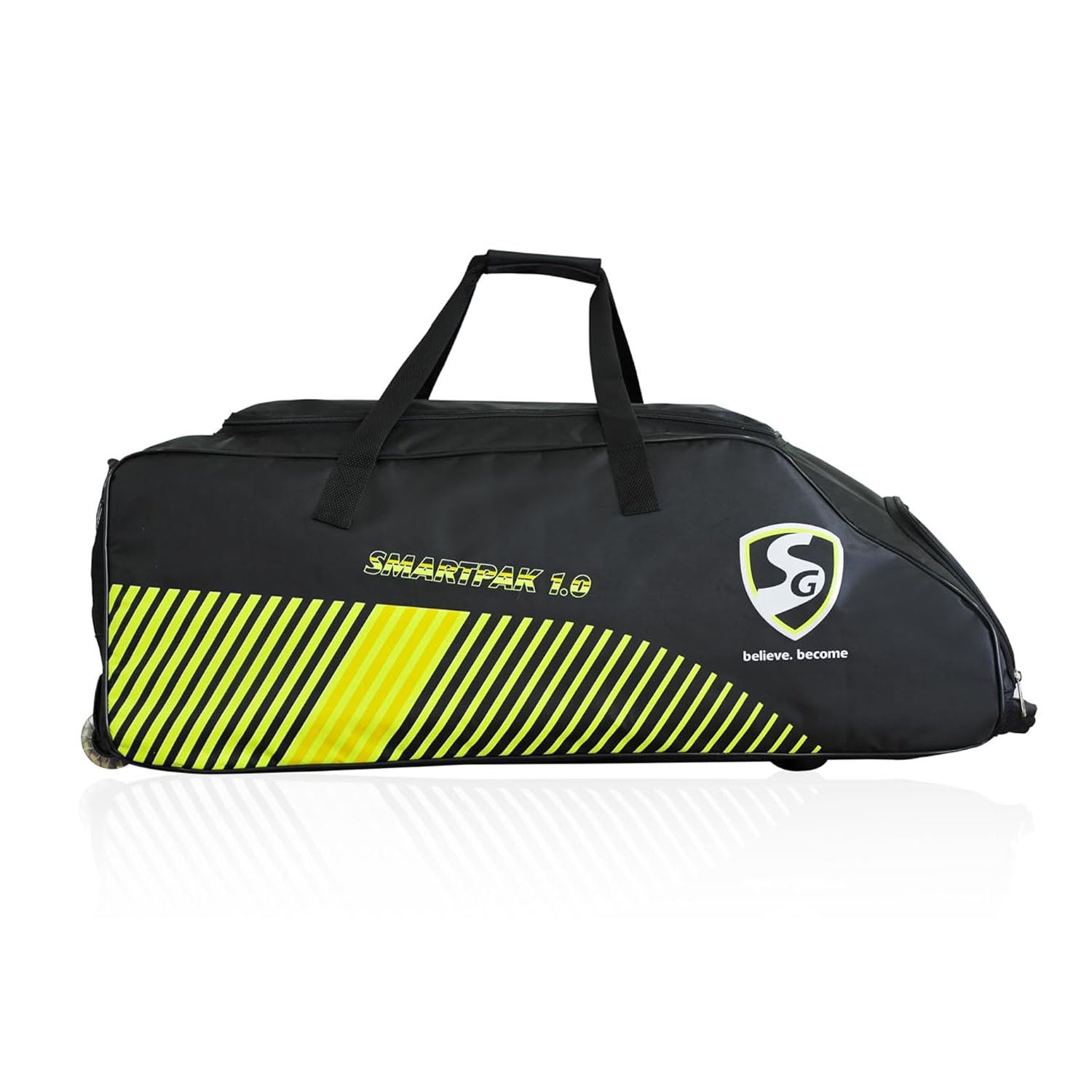 SG Smartpak 1.0 Wheelie Cricket Kit Bag, Large Black/F. Yellow Prokicksports