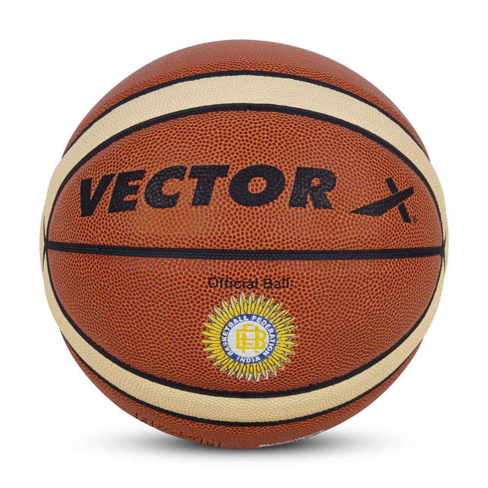Vector X X-Pro 14 Panel Premium PU Basketball (Brown/Dual Tone) | Official BFI Approved Match & Training Basketball