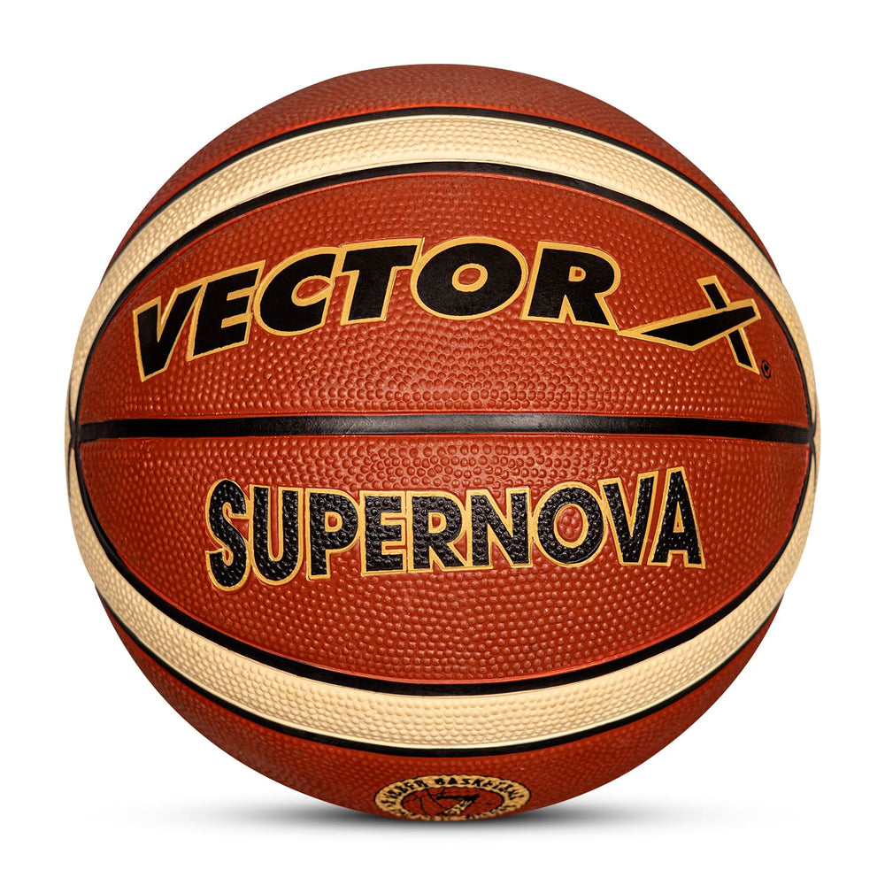 Vector X Supernova 14 Panel Rubber Basketball (Brick Brown) | All-Weather Indoor & Outdoor Basketball