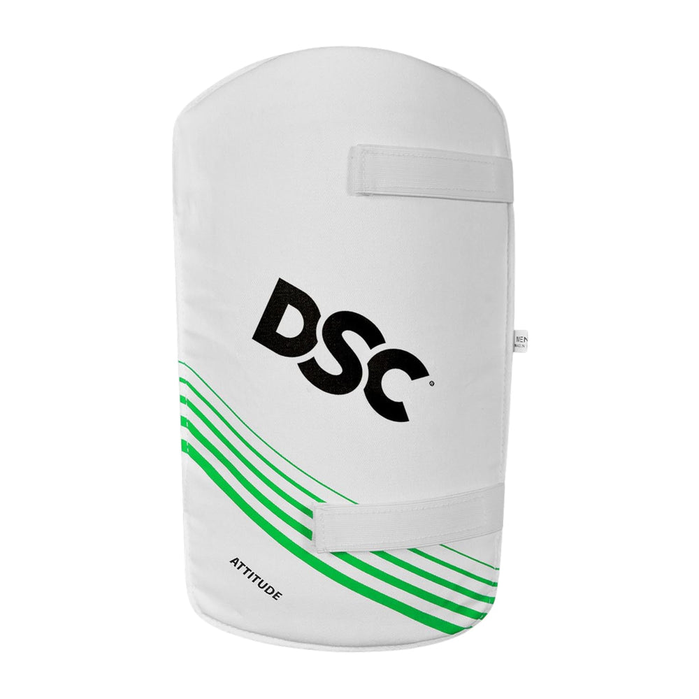 DSC Attitude Cricket Thigh Pad Green – Cotton Fabric Thigh Guard with Low-Density Foam, Fiber Shield & Sweat-Absorbing Towel Backing