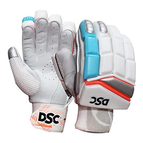 DSC Intense Passion Leather Cricket Batting Gloves (Youth Left Hand, White-Turquoise) – High-Impact Protection & Breathable Leather Gloves