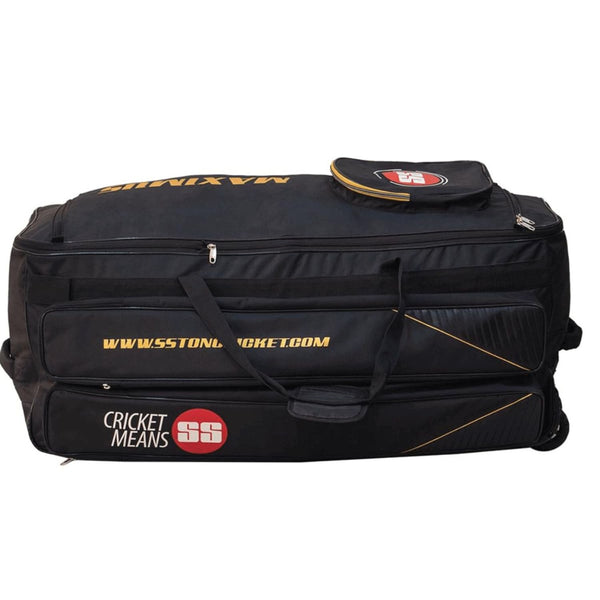 SS Players Cricket Kit Bag With Wheels (Black) | Tournament Bag | 6-Bat Capacity | Heavy-Duty Wheels & Telescopic Handle | Waterproof Base | Professional Gear Storage