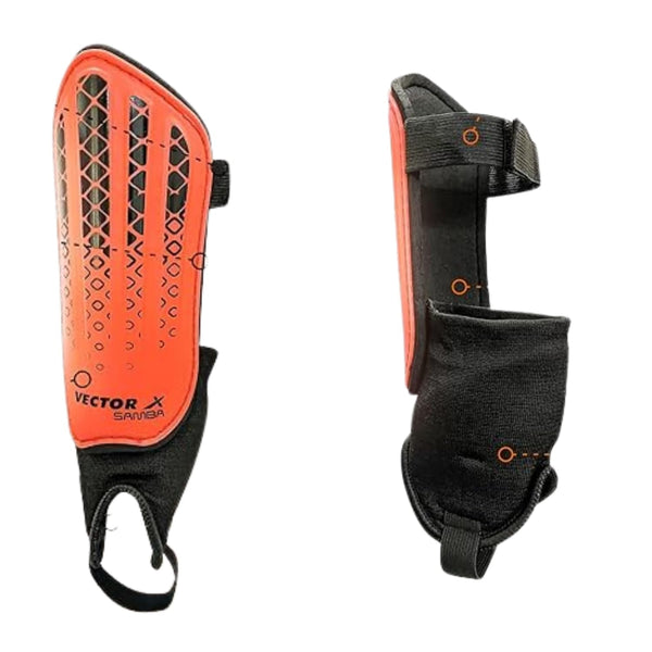 Vector X Samba Shin Pad for Football with Hard Shell, Foam Cushioning, Adjustable Straps and Ergonomic Fit for Safe Play and Training Protection