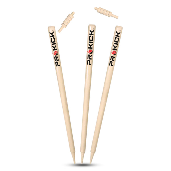 Prokick Wooden Cricket Stumps/Wickets with Bails (Pack of 6 Stumps/4 Bails)