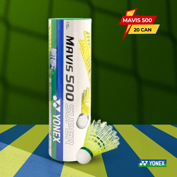 Yonex Mavis 500 Super Nylon Shuttlecock, Yellow (Green Cap) - 20 Cans