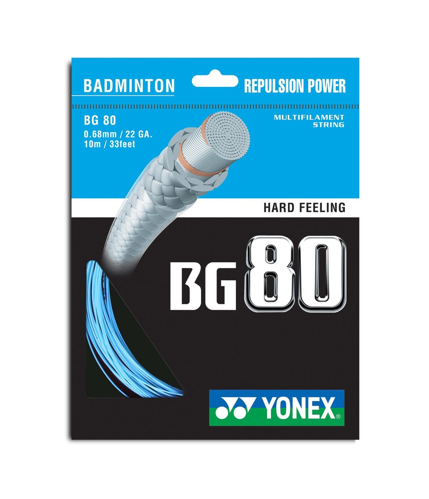 Yonex BG80 High-Modulus Vectran Badminton String (0.68mm Gauge) | Hard Touch & High-Repulsion Power String