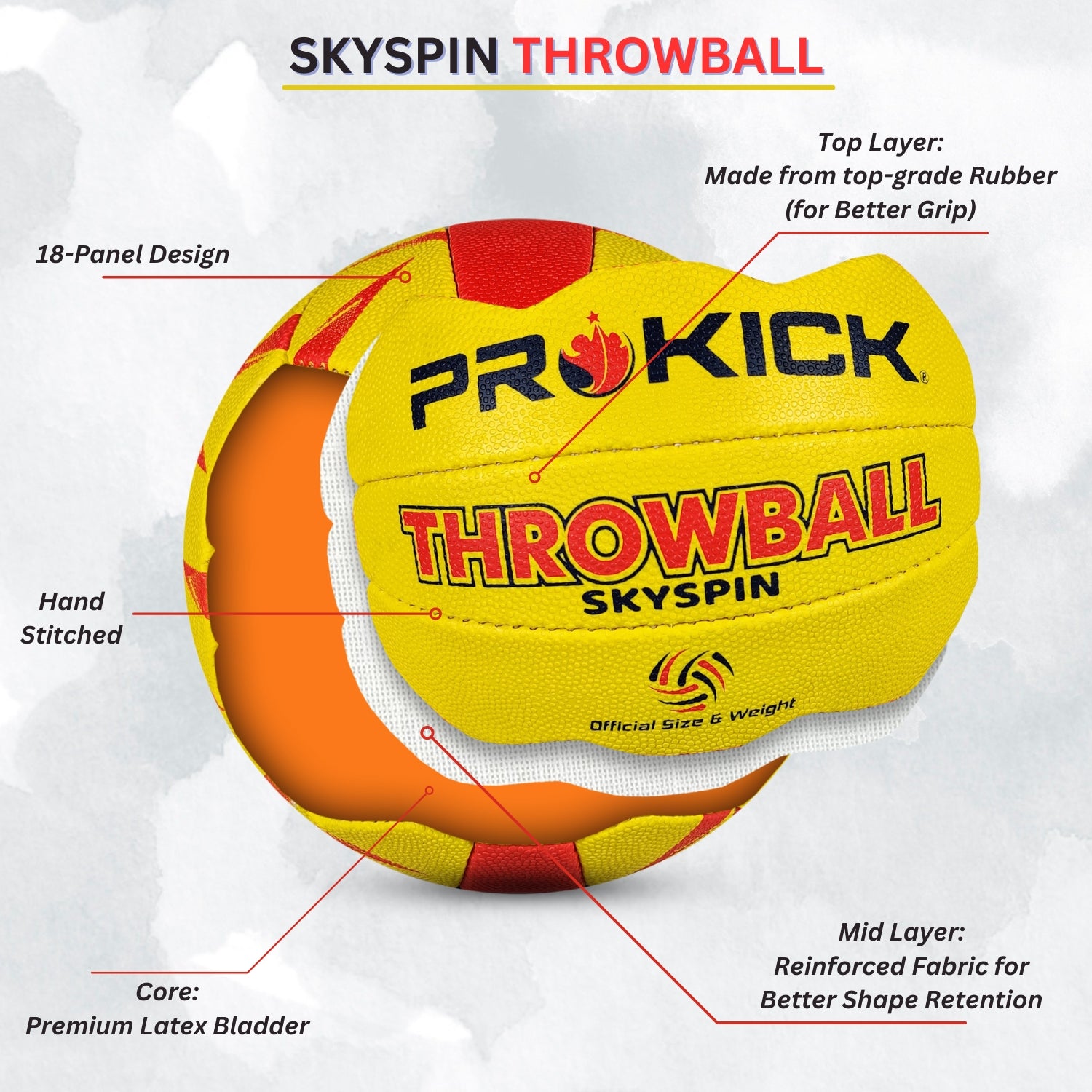 Prokick Skyspin Throwball, Yellow/Red - Size 5 (Indoor-Outdoor) - Best Price online Prokicksports.com