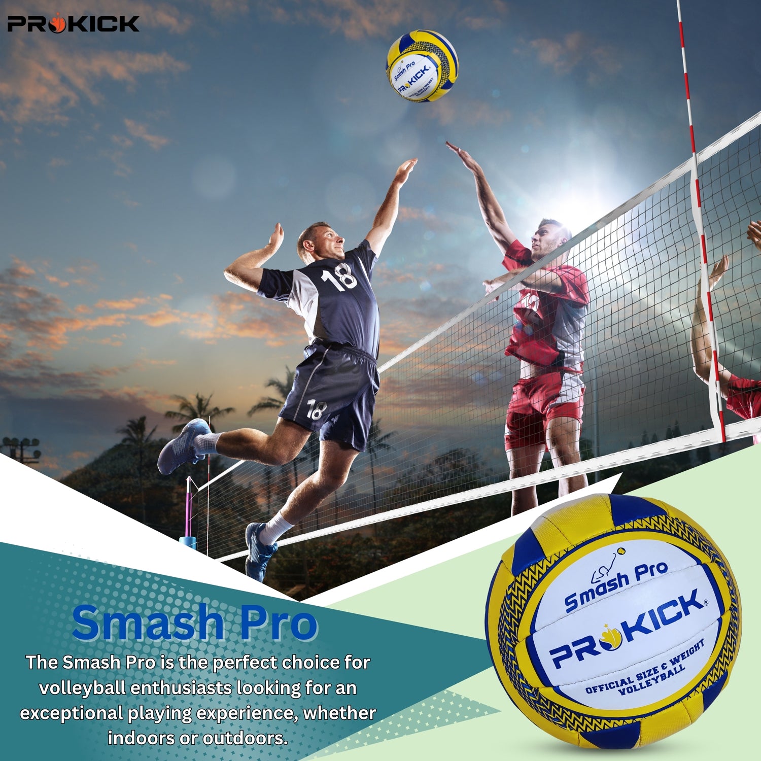 Prokick Smash Pro Machine Stitched 18-P Volleyball, Blue/Yellow (Size 4) - Best Price online Prokicksports.com