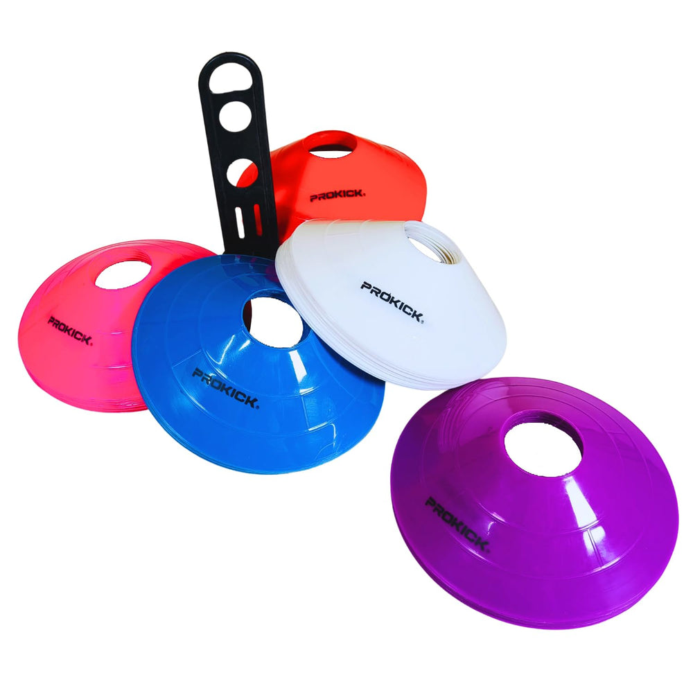 Prokick Plastic Space Markers Saucer Cones Set with Stand - 2 Inch Space Marker Cones, Multicolor Pack of 50