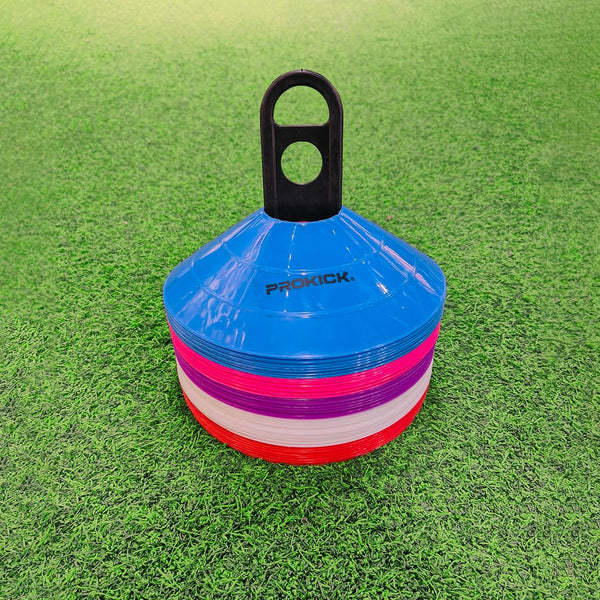 Prokick Plastic Space Markers Saucer Cones Set with Stand - 2 Inch Space Marker Cones, Multicolor Pack of 50
