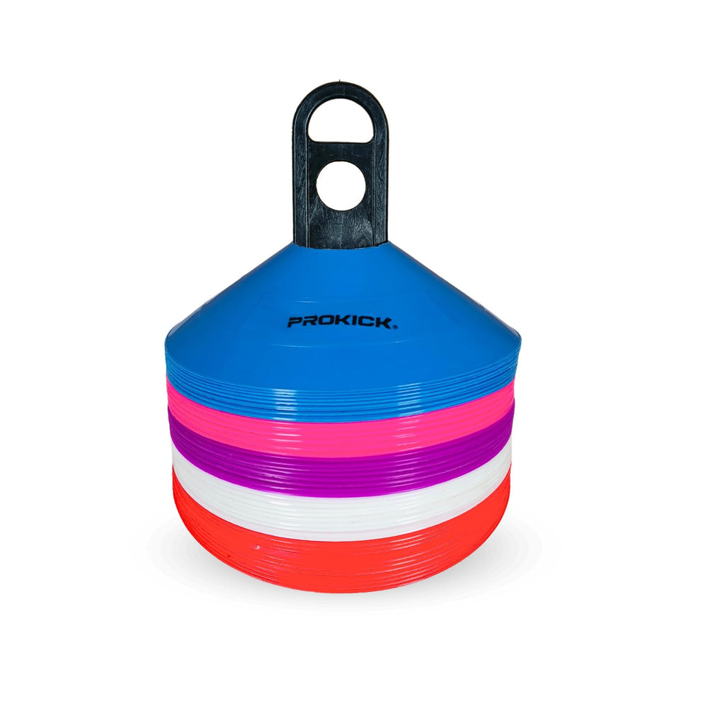 Prokick Plastic Space Markers Saucer Cones Set with Stand - 2 Inch Space Marker Cones, Multicolor Pack of 50 - Best Price online Prokicksports.com
