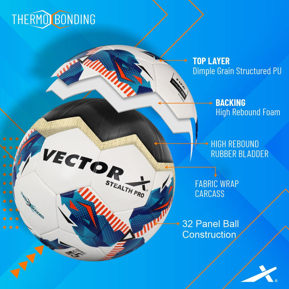 Vector X Stealth Pro FIFA Quality Thermo Bonded Football Size 5 PU Grain Surface for Indoor Outdoor Training and Match Use for Adults 15+ Years - Best Price online Prokicksports.com