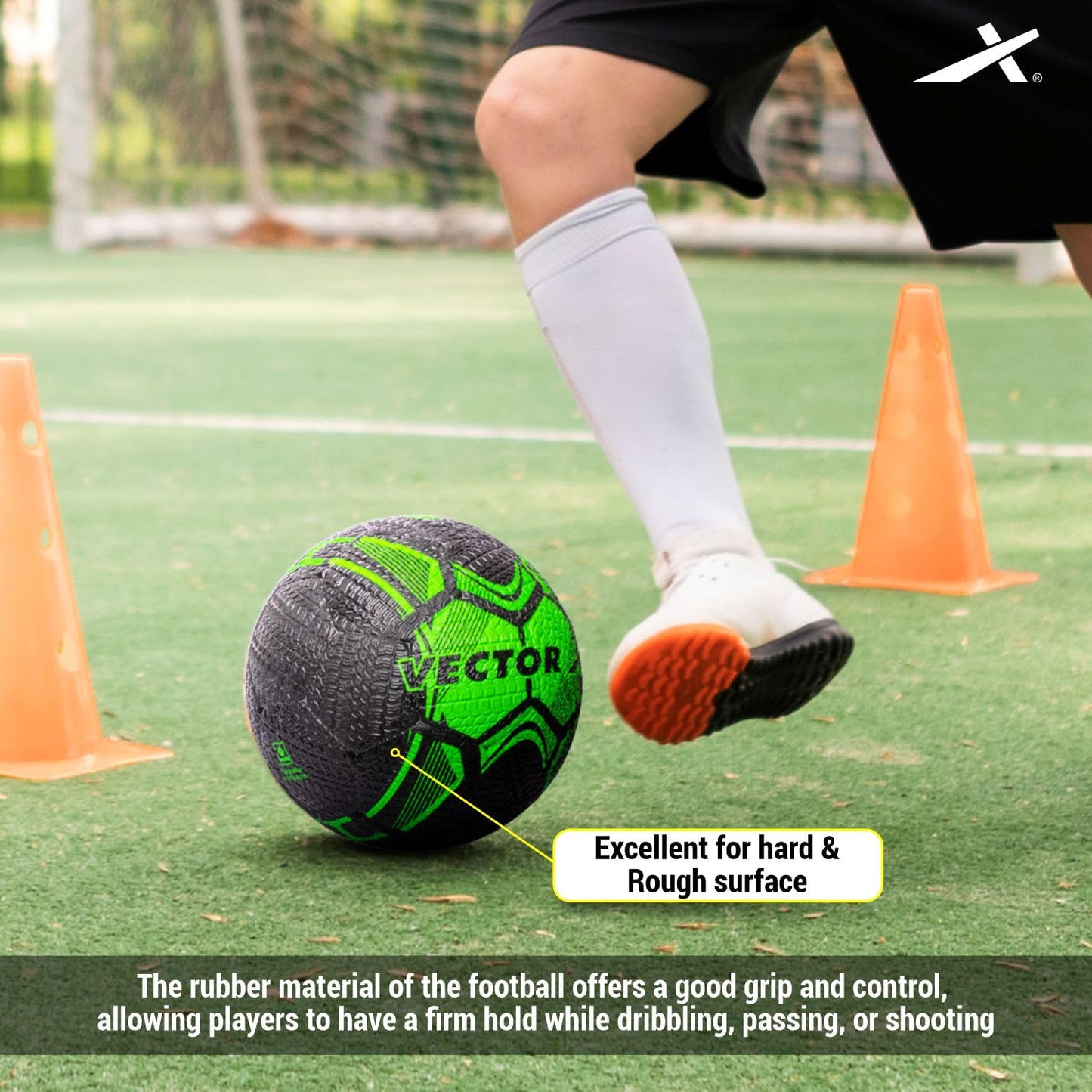 Vector X Street Soccer Football | Size 5 | Rubber Moulded Design, Durable Grip, All-Surface Play for Street, Hard Ground & Outdoor Training - Best Price online Prokicksports.com