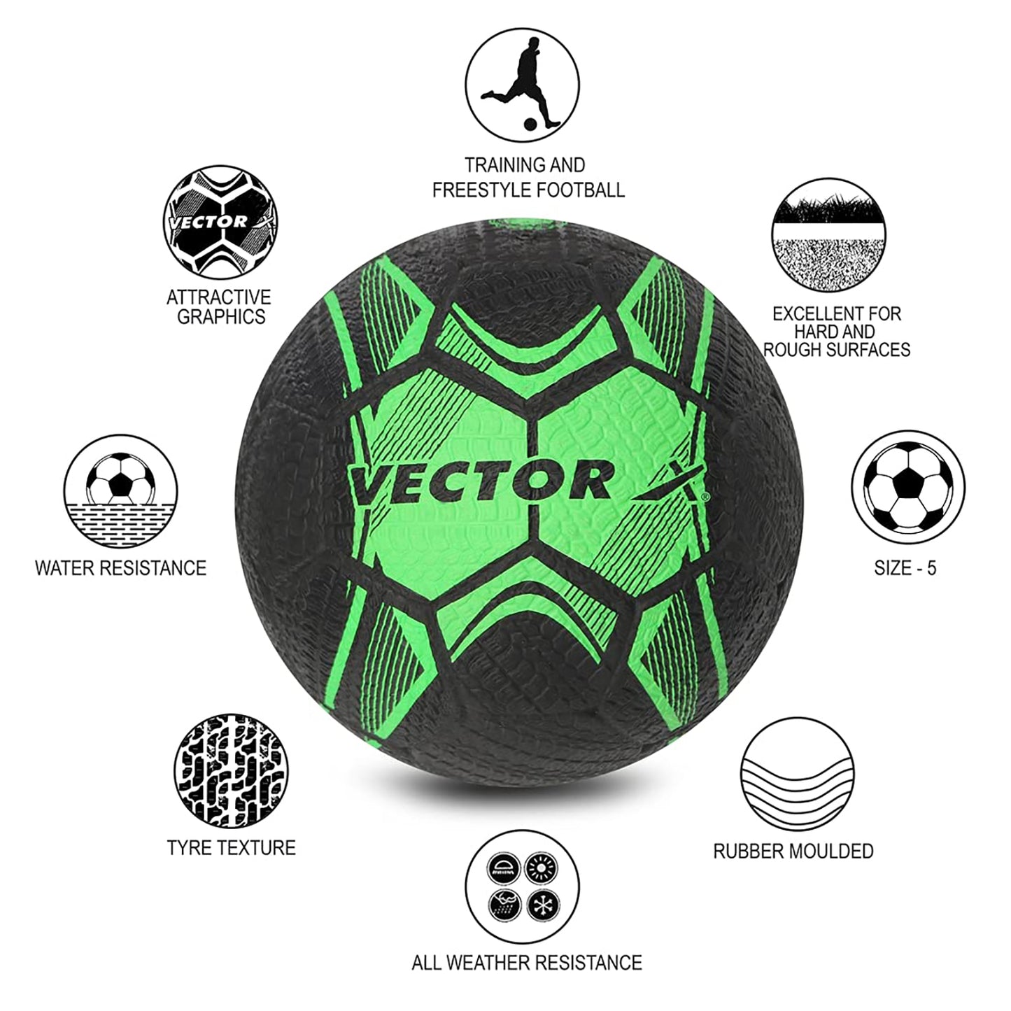 Vector X Street Soccer Football | Size 5 | Rubber Moulded Design, Durable Grip, All-Surface Play for Street, Hard Ground & Outdoor Training - Best Price online Prokicksports.com