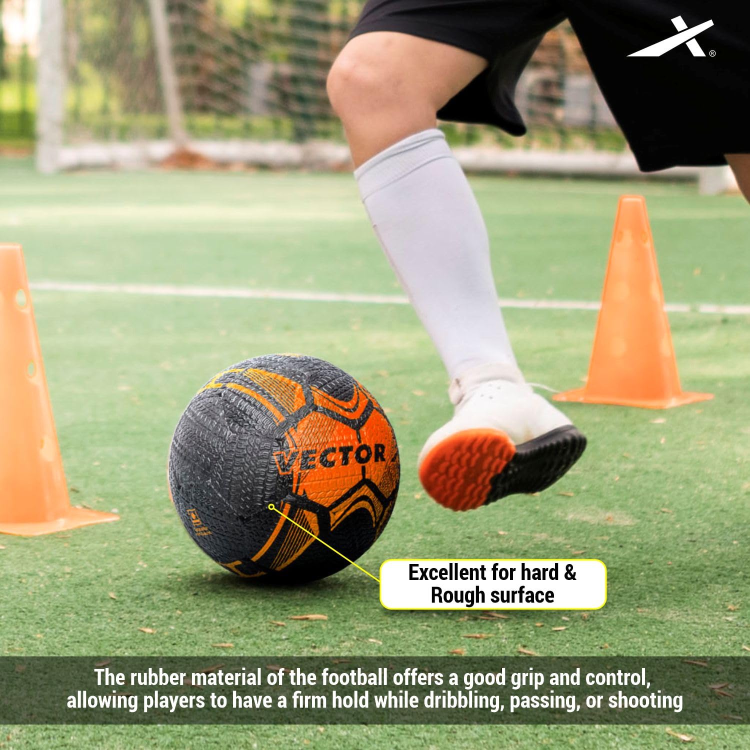 Vector X Street Soccer Football | Size 5 | Rubber Moulded Design, Durable Grip, All-Surface Play for Street, Hard Ground & Outdoor Training - Best Price online Prokicksports.com