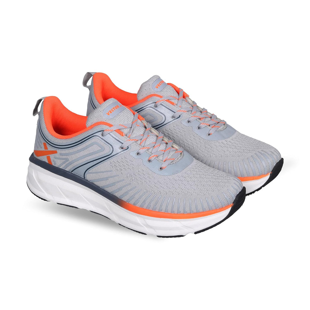 Vector X Stride Jogging Shoe, Grey/Orange | Lightweight Sports Shoes for Men | Comfortable Trainers for Running, Walking & Gym - Best Price online Prokicksports.com
