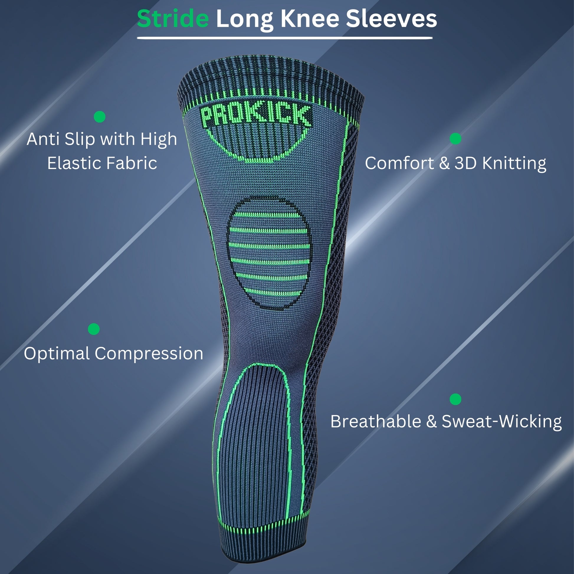 Prokick Stride Long Compression Knee Sleeves, Single Piece - Best Price online Prokicksports.com