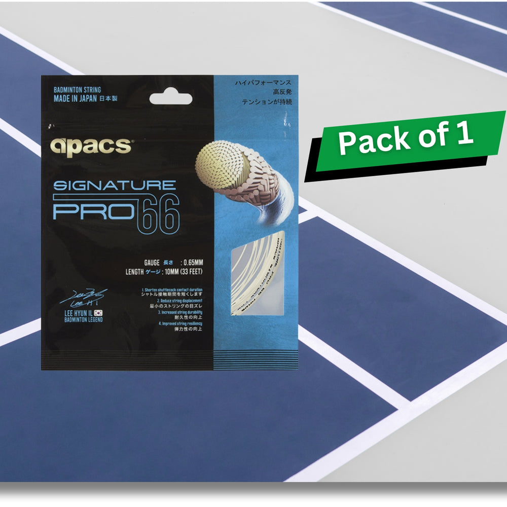 Apacs Signature Pro 66 Badminton String White – High Durability Control Spin Repulsion Power String for Intermediate and Professional Players