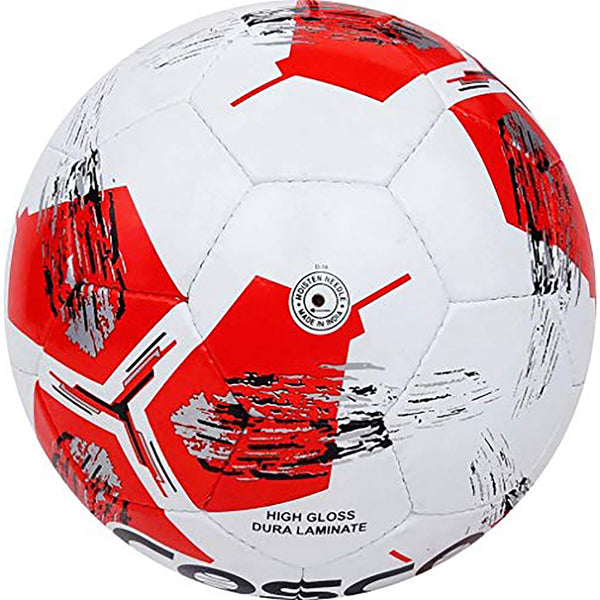 Cosco Super Star Size 5 Football – White/Red Training Ball for School, Club, Ground Play with Durable Build & Consistent Air Retention