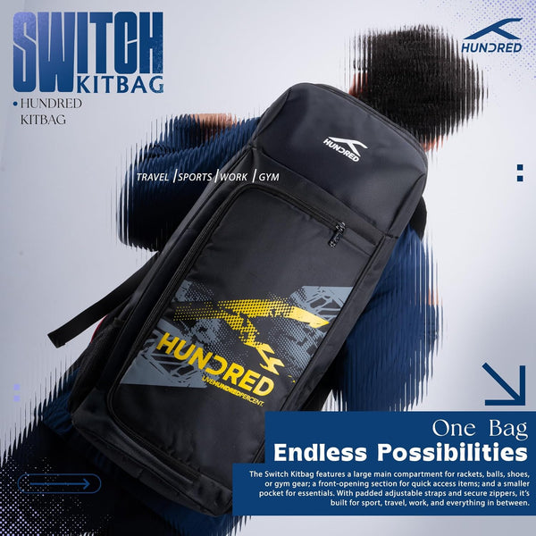 Hundred Switch Pack Cricket Kit Bag – Lightweight Cricket Duffle Bag with Bat Pocket, Shoe Compartment & Easy Access Design for Daily Practice