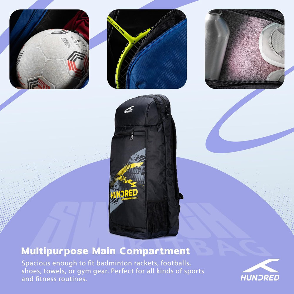 Hundred Switch Pack Cricket Kit Bag – Lightweight Cricket Duffle Bag with Bat Pocket, Shoe Compartment & Easy Access Design for Daily Practice - Best Price online Prokicksports.com