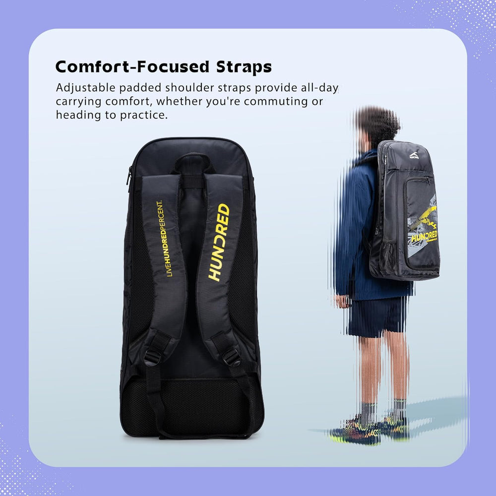 Hundred Switch Pack Cricket Kit Bag – Lightweight Cricket Duffle Bag with Bat Pocket, Shoe Compartment & Easy Access Design for Daily Practice - Best Price online Prokicksports.com