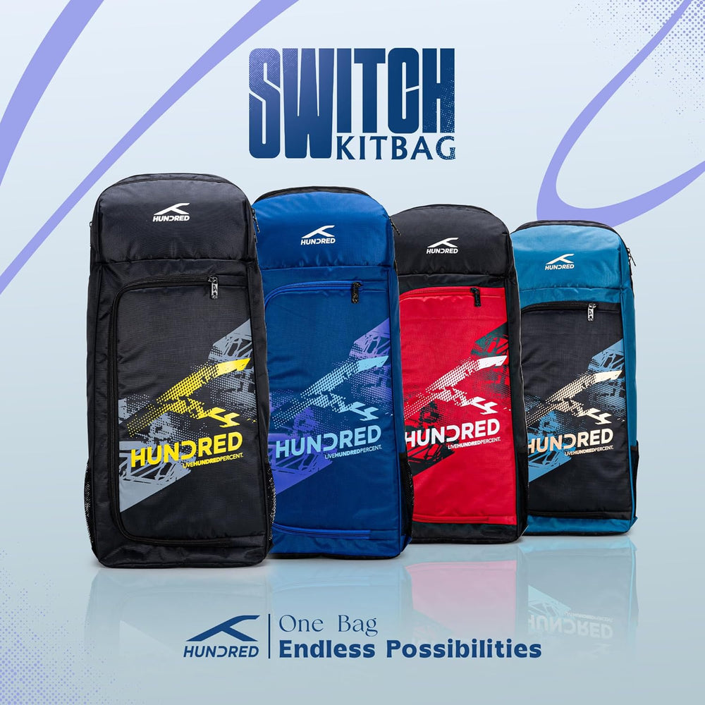 Hundred Switch Pack Cricket Kit Bag – Lightweight Cricket Duffle Bag with Bat Pocket, Shoe Compartment & Easy Access Design for Daily Practice - Best Price online Prokicksports.com