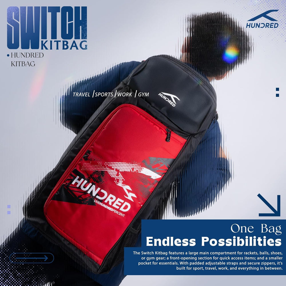 Hundred Switch Pack Cricket Kit Bag – Lightweight Cricket Duffle Bag with Bat Pocket, Shoe Compartment & Easy Access Design for Daily Practice - Best Price online Prokicksports.com