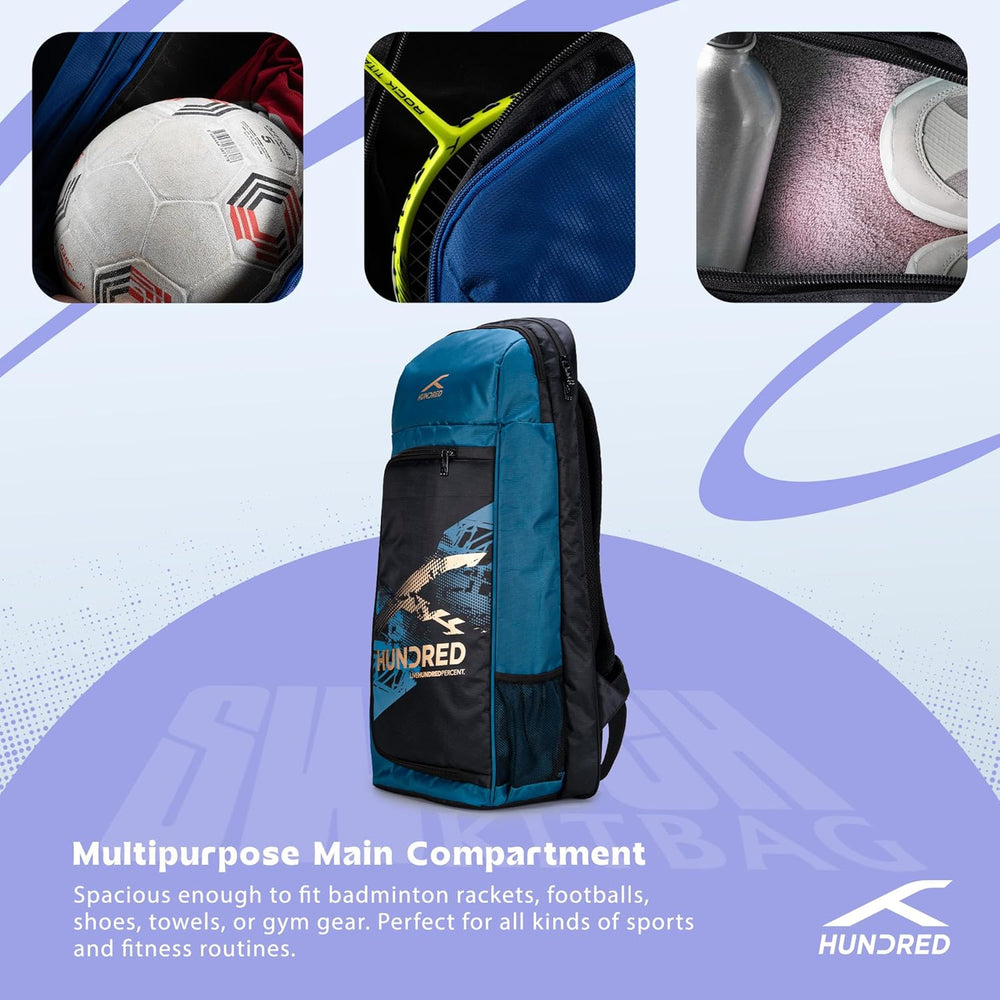 Hundred Switch Pack Cricket Kit Bag – Lightweight Cricket Duffle Bag with Bat Pocket, Shoe Compartment & Easy Access Design for Daily Practice
