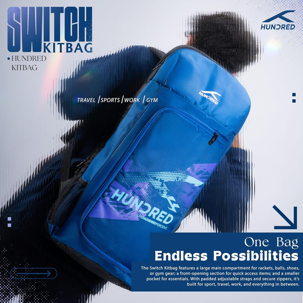 Hundred Switch Pack Cricket Kit Bag – Lightweight Cricket Duffle Bag with Bat Pocket, Shoe Compartment & Easy Access Design for Daily Practice - Best Price online Prokicksports.com